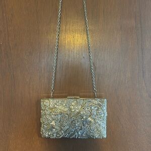 Glint embellished beaded silver evening clutch shoulder bag